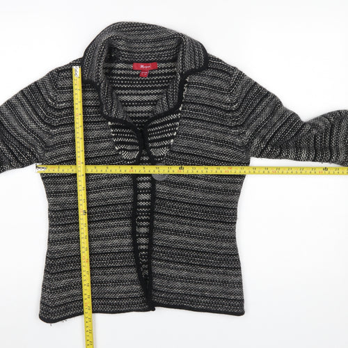 Monsoon Womens Black Grey Striped Lambswool Angora Cardigan UK 12