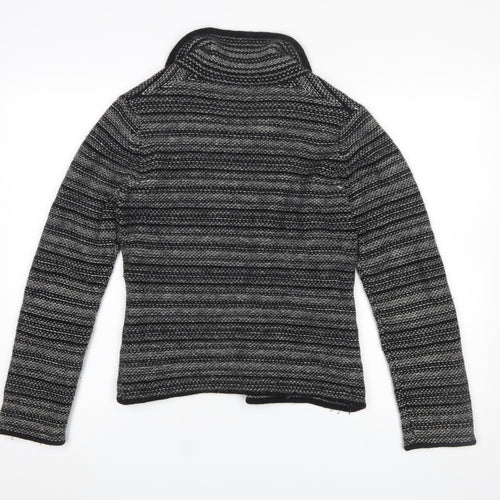 Monsoon Womens Black Grey Striped Lambswool Angora Cardigan UK 12
