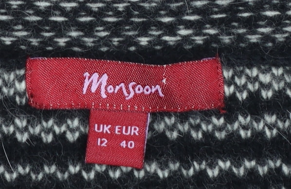 Monsoon Womens Black Grey Striped Lambswool Angora Cardigan UK 12