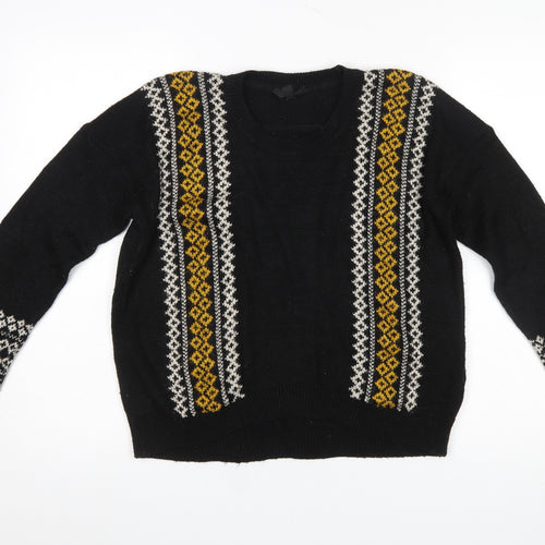 Topshop Women Black Fair Isle Knit Jumper UK 8 Long Sleeve Acrylic Mohair Blend
