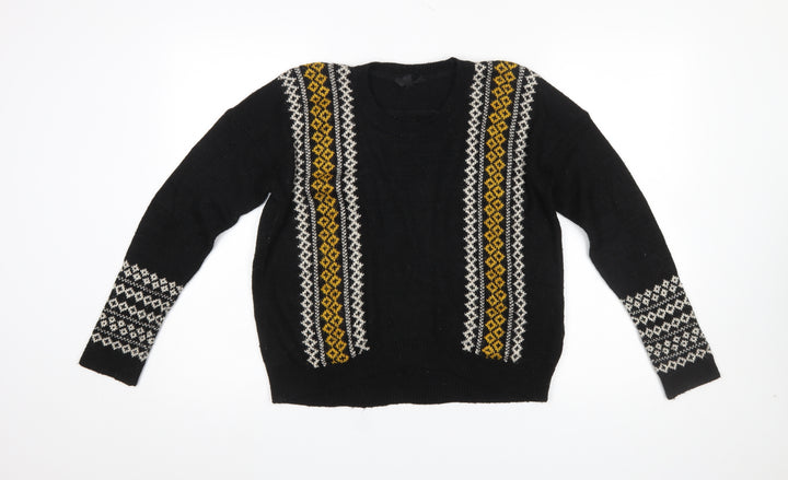 Topshop Women Black Fair Isle Knit Jumper UK 8 Long Sleeve Acrylic Mohair Blend