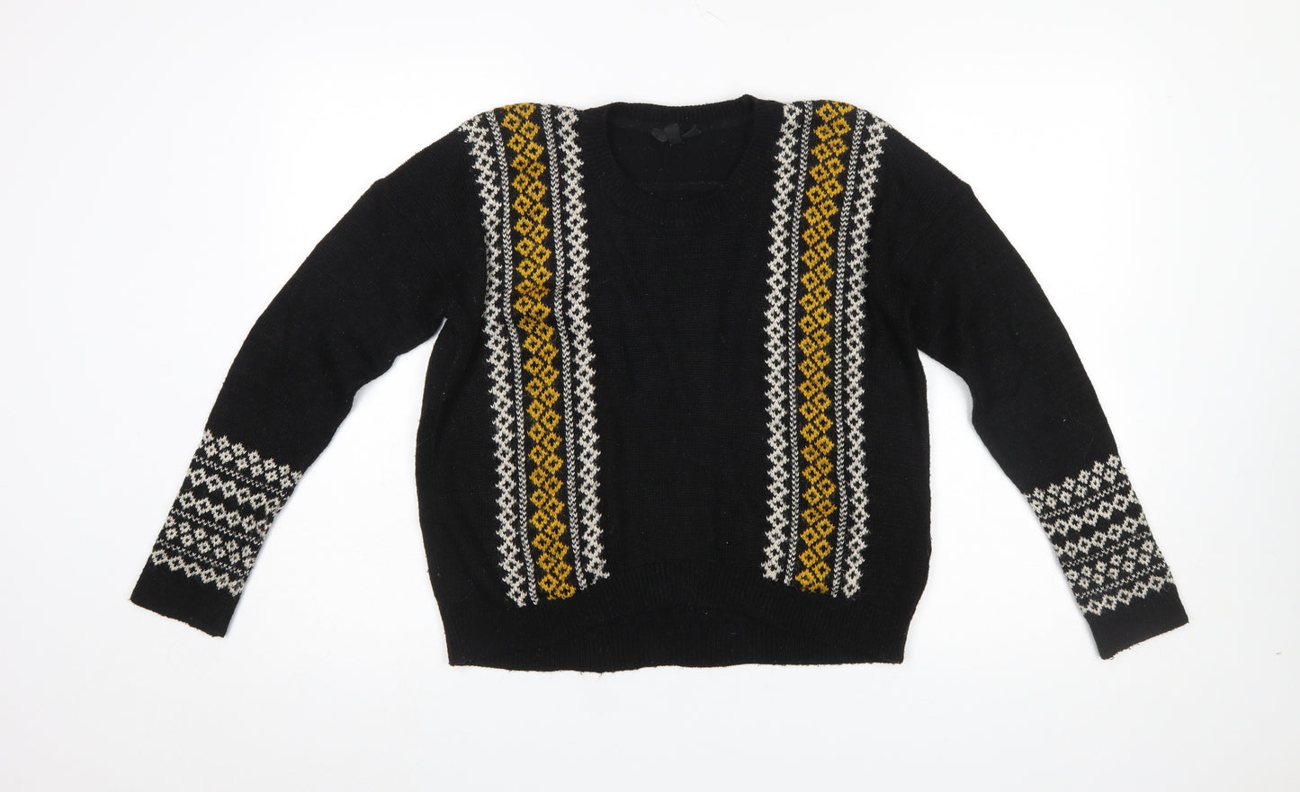 Topshop Women Black Fair Isle Knit Jumper UK 8 Long Sleeve Acrylic Mohair Blend
