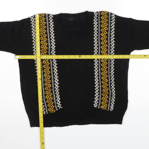 Topshop Women Black Fair Isle Knit Jumper UK 8 Long Sleeve Acrylic Mohair Blend