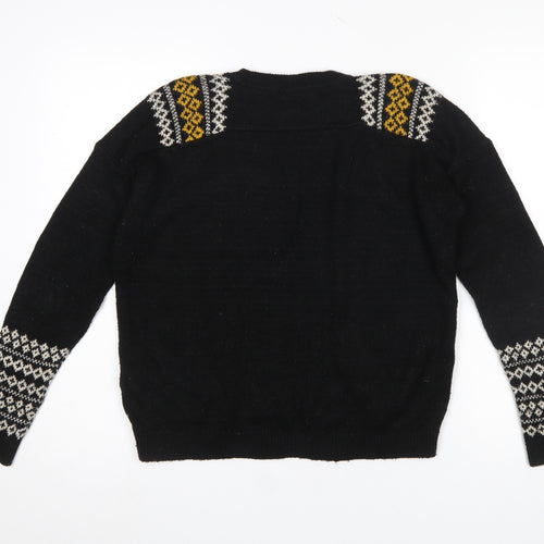 Topshop Women Black Fair Isle Knit Jumper UK 8 Long Sleeve Acrylic Mohair Blend