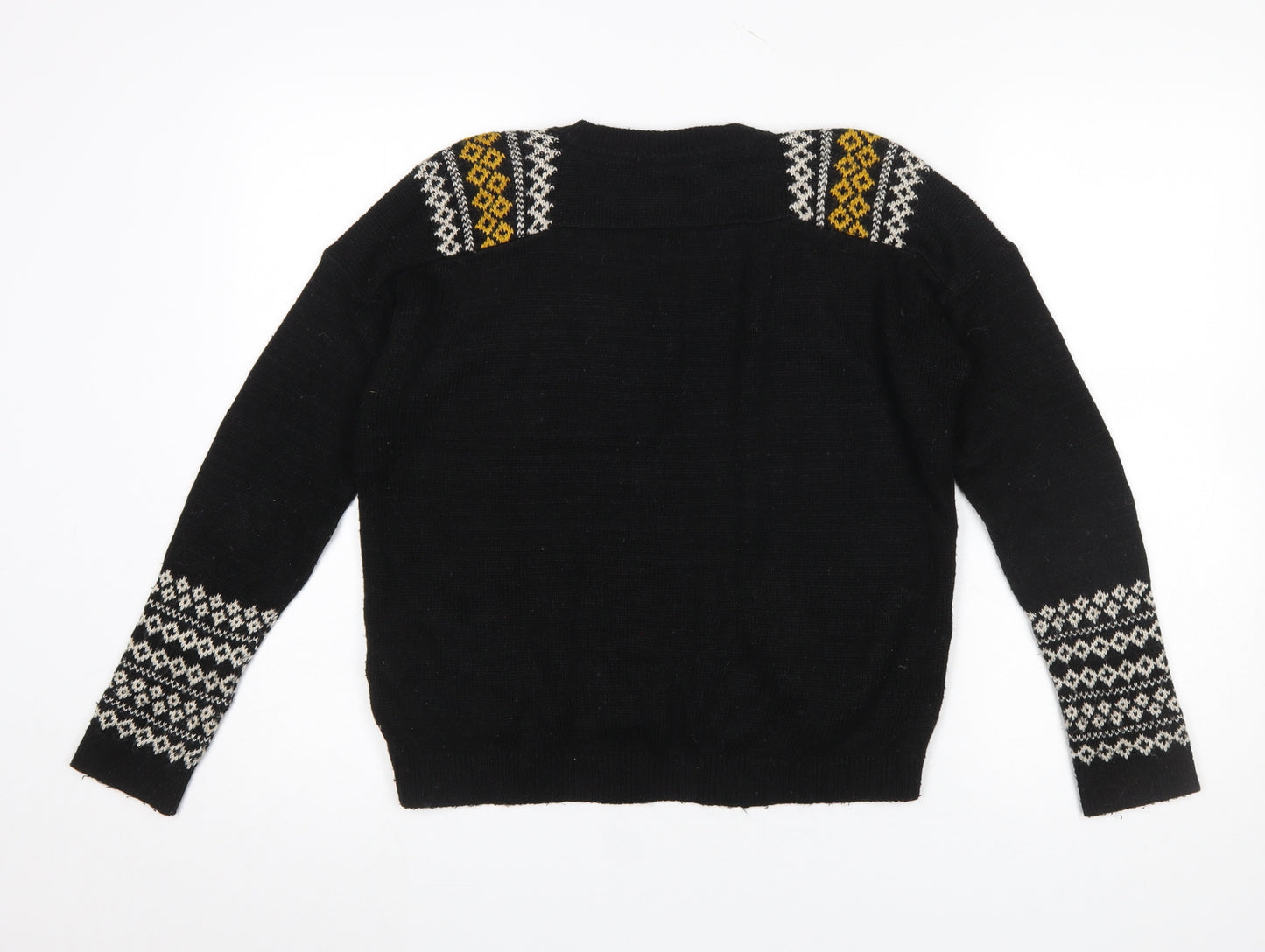 Topshop Women Black Fair Isle Knit Jumper UK 8 Long Sleeve Acrylic Mohair Blend