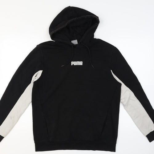 Puma Mens Black Medium Pullover Hoodie with Logo and Drawstring