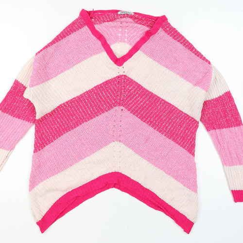 Simply Be Women’s Pink Striped Knit V-Neck Tunic Jumper Size 12/14