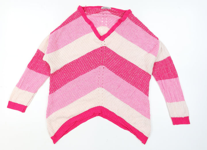 Simply Be Women’s Pink Striped Knit V-Neck Tunic Jumper Size 12/14