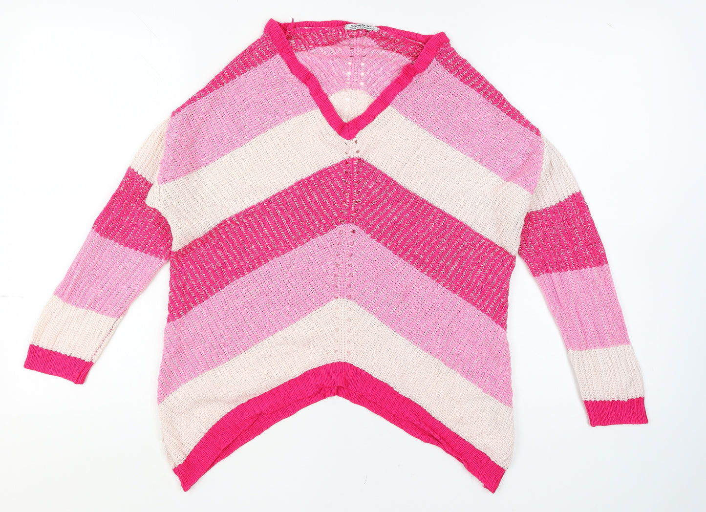 Simply Be Women’s Pink Striped Knit V-Neck Tunic Jumper Size 12/14