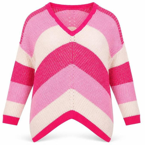Simply Be Women’s Pink Striped Knit V-Neck Tunic Jumper Size 12/14