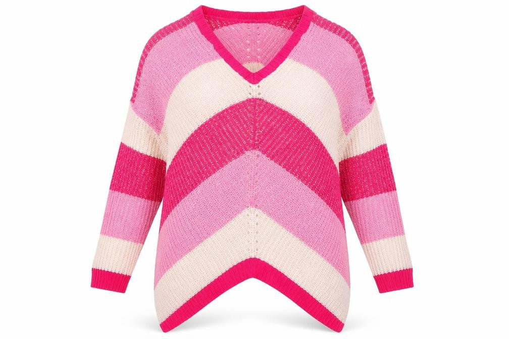 Simply Be Women’s Pink Striped Knit V-Neck Tunic Jumper Size 12/14