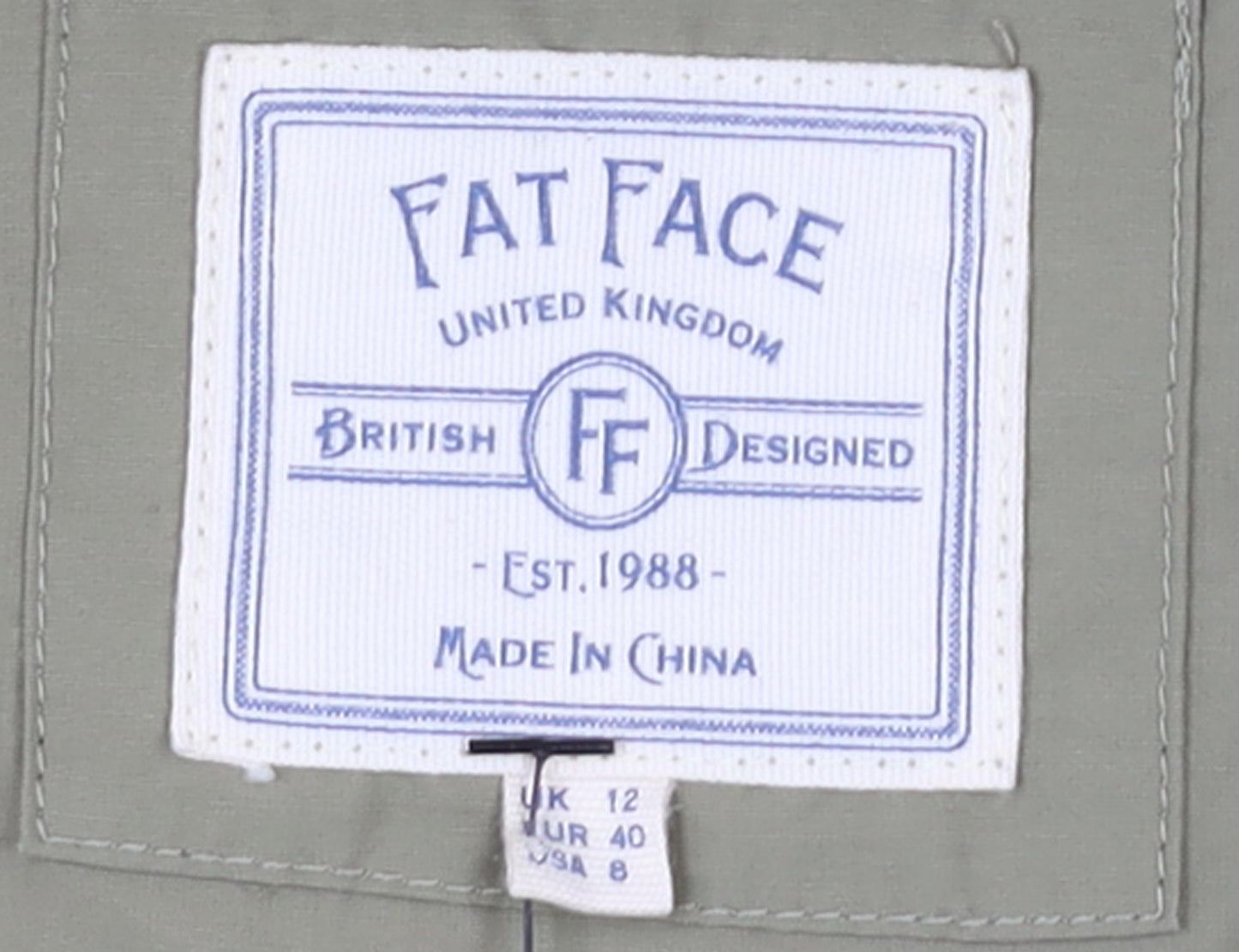 FatFace Womens Olive Green Parka Jacket UK 12 Hooded Lined Cotton Nylon