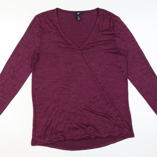 Gap Women's Purple Wrap V-Neck Long Sleeve Jersey Top Size S
