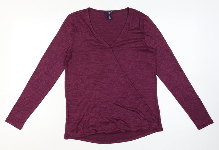 Gap Women's Purple Wrap V-Neck Long Sleeve Jersey Top Size S