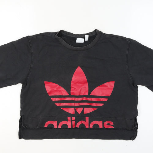 Adidas Womens Black Cropped Logo T-Shirt Size 8 Relaxed Fit