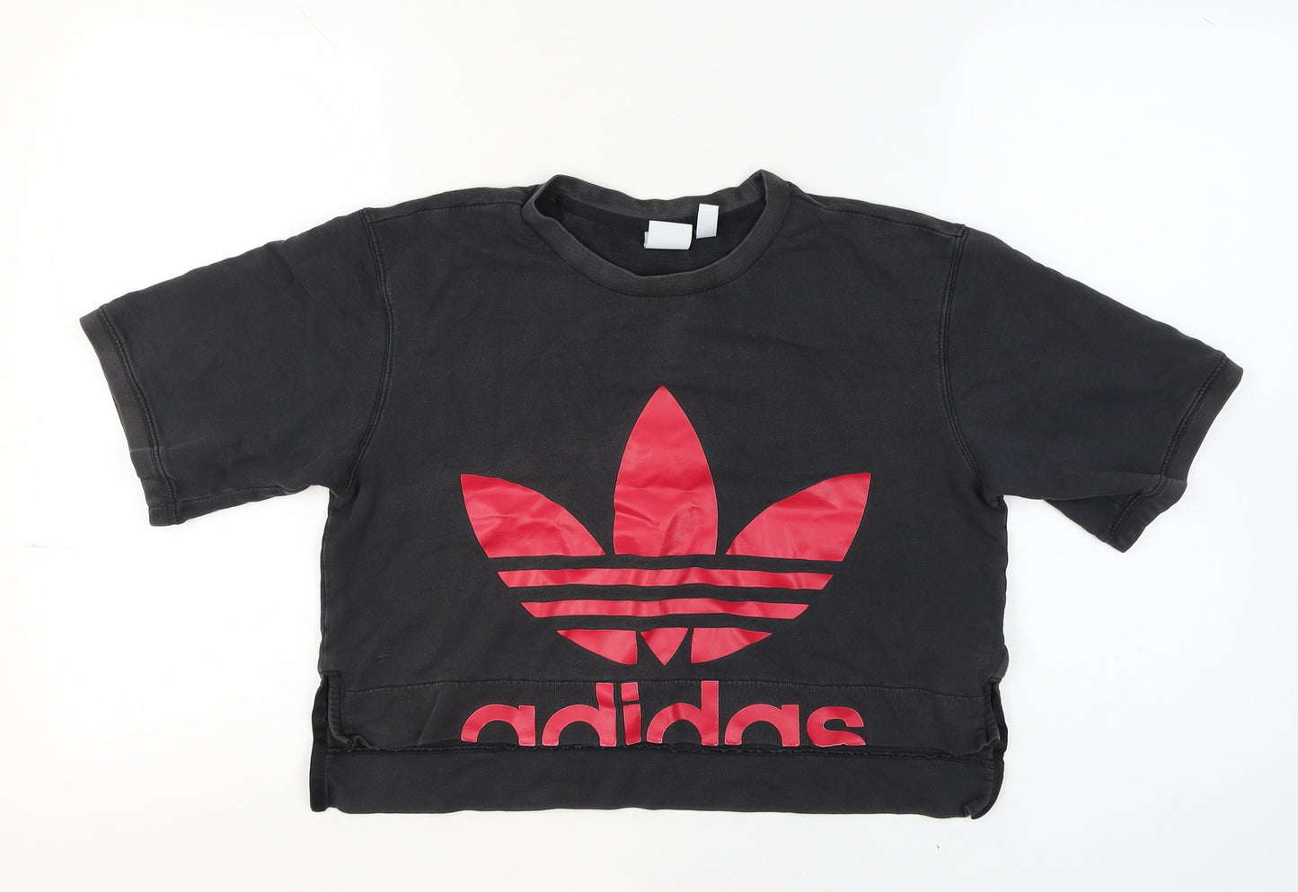 Adidas Womens Black Cropped Logo T-Shirt Size 8 Relaxed Fit