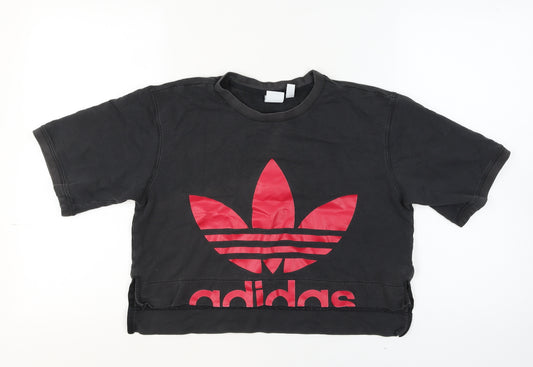 Adidas Womens Black Cropped Logo T-Shirt Size 8 Relaxed Fit