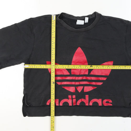 Adidas Womens Black Cropped Logo T-Shirt Size 8 Relaxed Fit