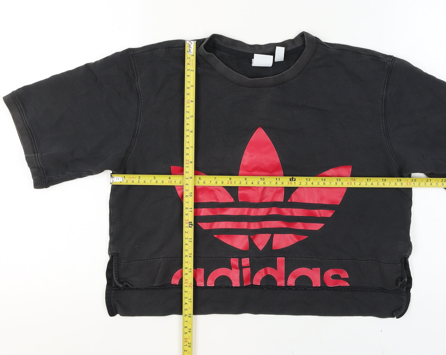 Adidas Womens Black Cropped Logo T-Shirt Size 8 Relaxed Fit