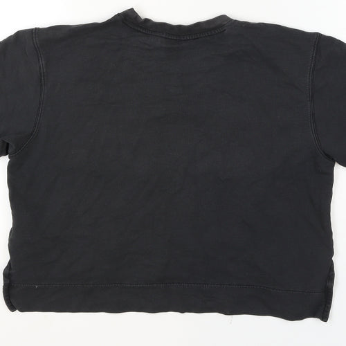 Adidas Womens Black Cropped Logo T-Shirt Size 8 Relaxed Fit