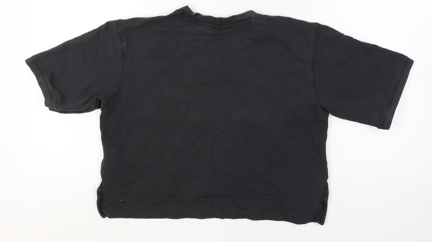 Adidas Womens Black Cropped Logo T-Shirt Size 8 Relaxed Fit