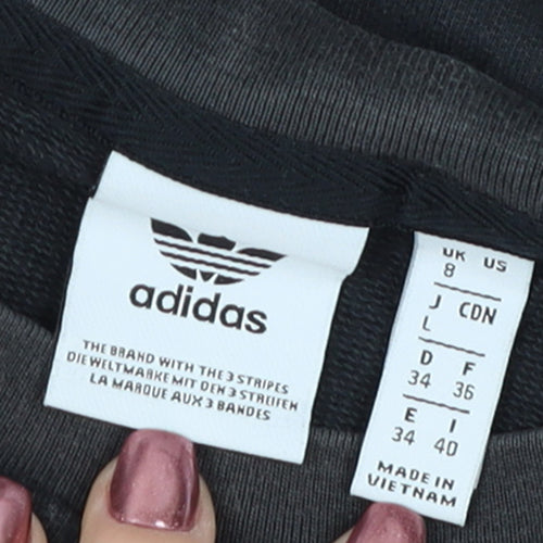 Adidas Womens Black Cropped Logo T-Shirt Size 8 Relaxed Fit