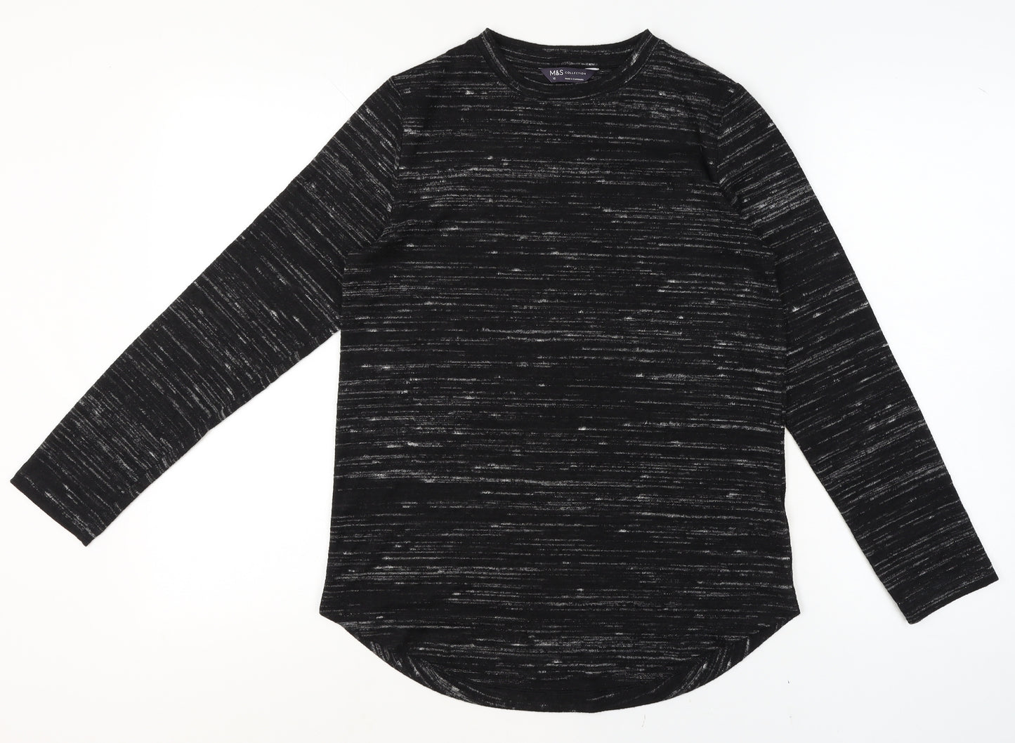 Marks and Spencer Women's Black Mix Long Sleeve Jersey Top Size 10
