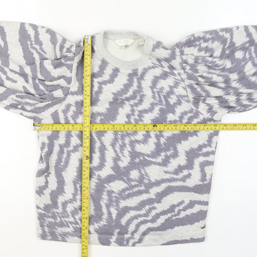 Ted Baker Women's Grey Animal Print Balloon Sleeve Jumper XS