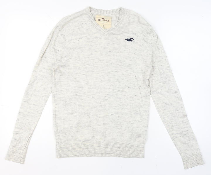 Hollister Men's Grey V-Neck Knit Jumper Size S Classic Fit