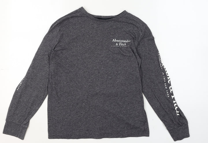 Abercrombie & Fitch Men's Grey Long Sleeve Crew Neck T-Shirt XS