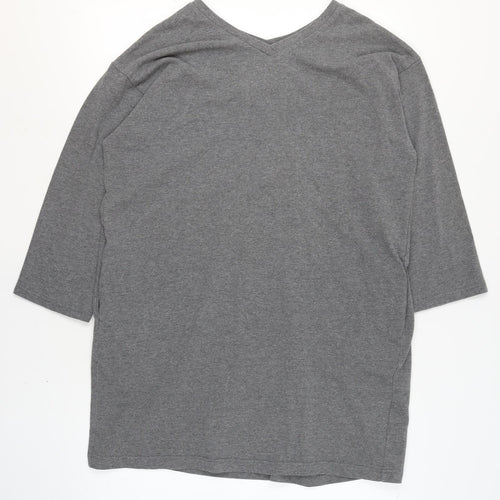 Lowrys Farm Women Grey M T-Shirt Dress V-Neck 3/4 Sleeve Lace Up