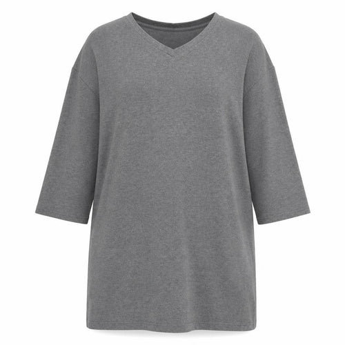 Lowrys Farm Women Grey M T-Shirt Dress V-Neck 3/4 Sleeve Lace Up