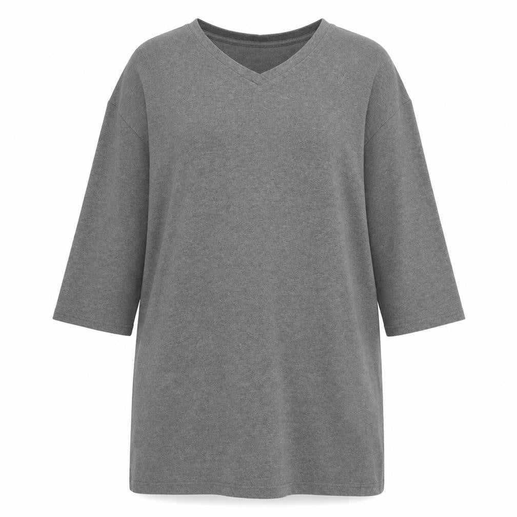 Lowrys Farm Women Grey M T-Shirt Dress V-Neck 3/4 Sleeve Lace Up