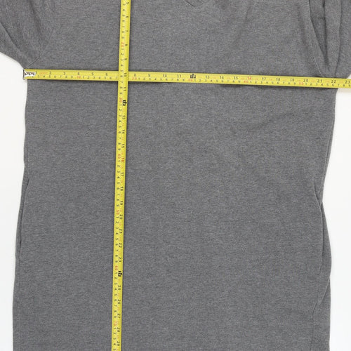 Lowrys Farm Women Grey M T-Shirt Dress V-Neck 3/4 Sleeve Lace Up