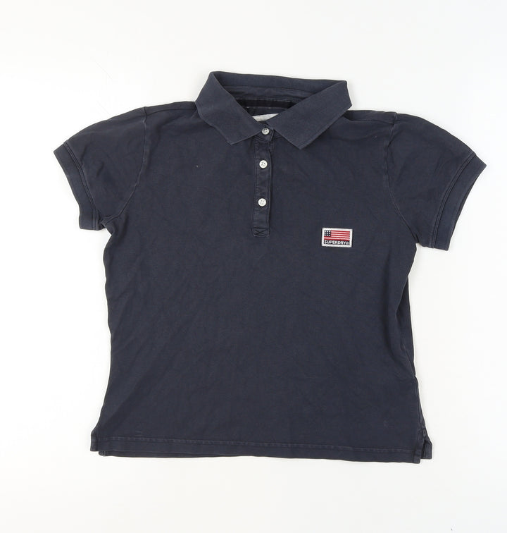 Superdry Boys Blue Polo Shirt Size L Slim Fit Vintage Logo
