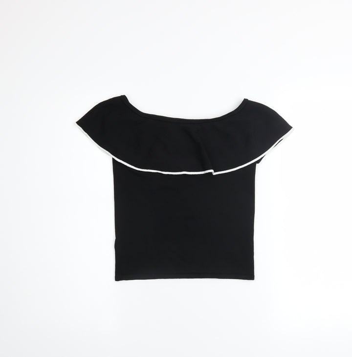 River Island Girls Black Ruffle Off Shoulder Cropped Top 11-12 Years