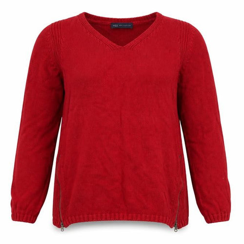 Marks and Spencer Women Red V-Neck Cotton Zip Jumper Size 12