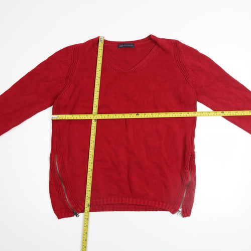 Marks and Spencer Women Red V-Neck Cotton Zip Jumper Size 12