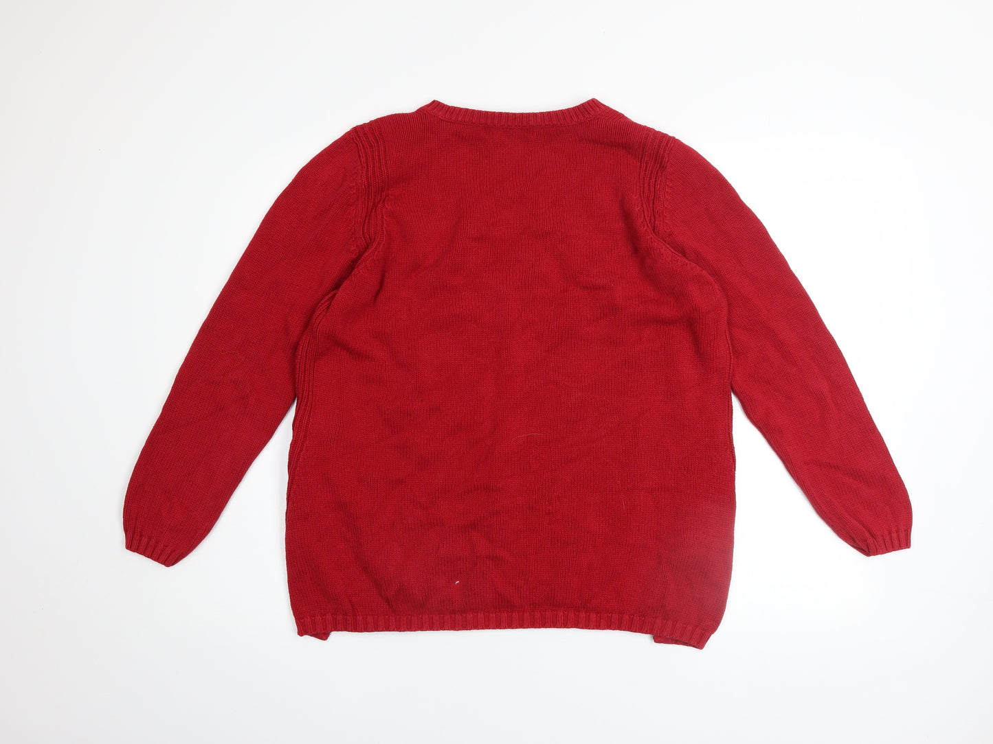 Marks and Spencer Women Red V-Neck Cotton Zip Jumper Size 12
