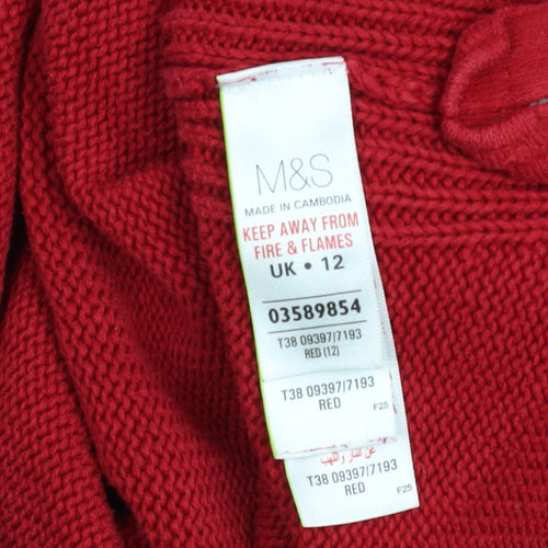 Marks and Spencer Women Red V-Neck Cotton Zip Jumper Size 12