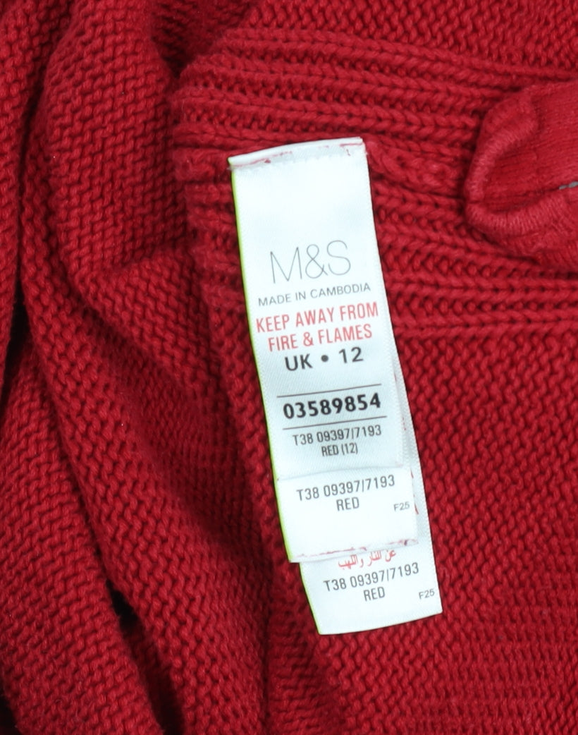 Marks and Spencer Women Red V-Neck Cotton Zip Jumper Size 12