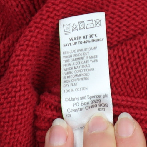 Marks and Spencer Women Red V-Neck Cotton Zip Jumper Size 12