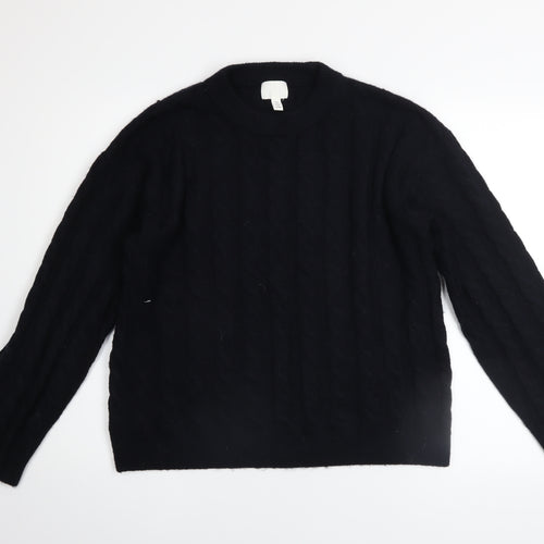 H&M Women Black Cable-Knit Jumper Size 8 Crew Neck Long Sleeve