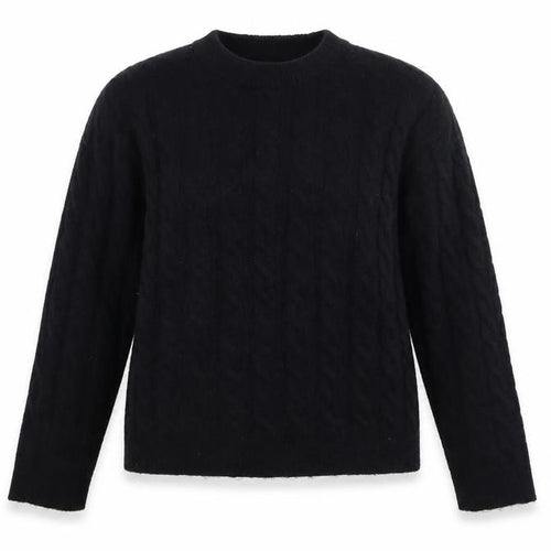H&M Women Black Cable-Knit Jumper Size 8 Crew Neck Long Sleeve