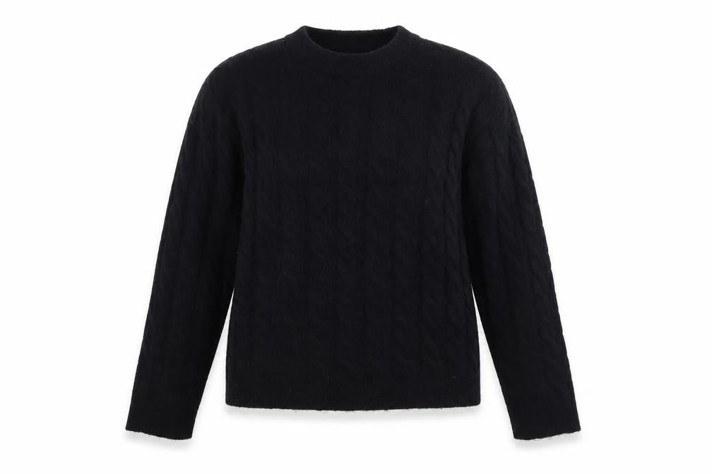 H&M Women Black Cable-Knit Jumper Size 8 Crew Neck Long Sleeve