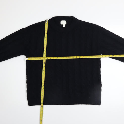 H&M Women Black Cable-Knit Jumper Size 8 Crew Neck Long Sleeve