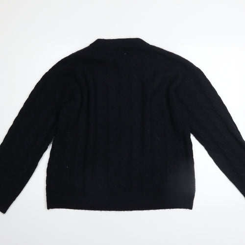 H&M Women Black Cable-Knit Jumper Size 8 Crew Neck Long Sleeve