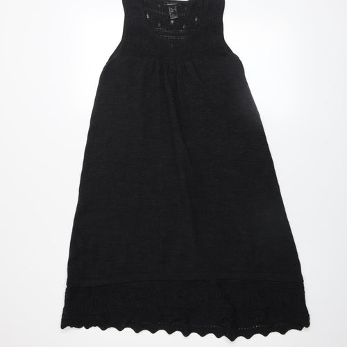 Mango Women Black Knit A-Line Sleeveless Knee Length Dress Size 8