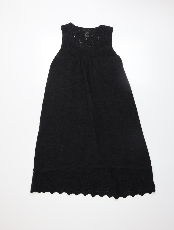 Mango Women Black Knit A-Line Sleeveless Knee Length Dress Size 8
