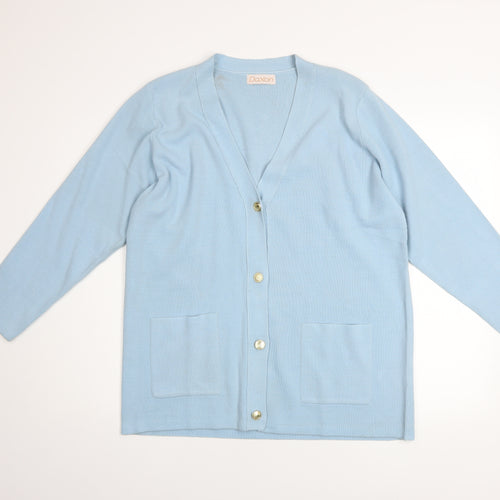 Daxon Women Blue Acrylic V-Neck Long Sleeve Button Cardigan Size 18/20